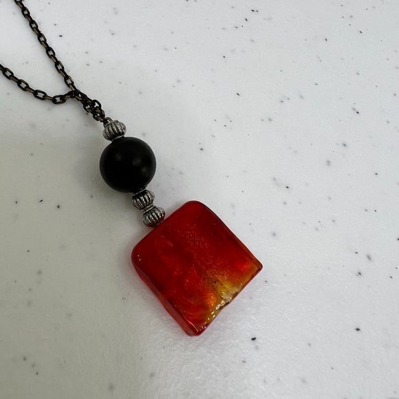 Red Glass Bead‎ Necklace Layered Multi Strand Black Art Beaded Ombre Chain - Picture 3 of 8